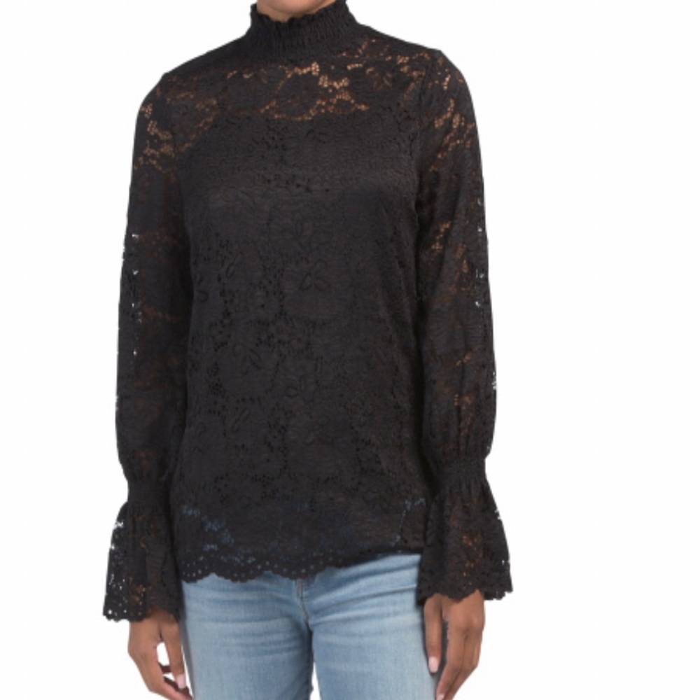 New Knit Lace Ruched Neck Long Sleeve top w/Cami